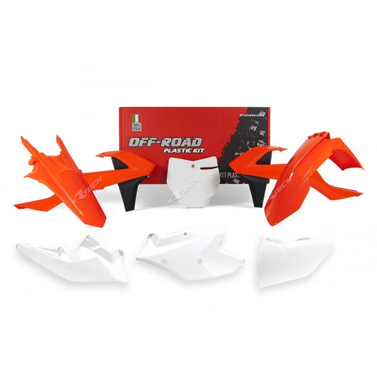 Racetech KTM 6 Piece Plastic Kit - White/ Orange - EMD Online
