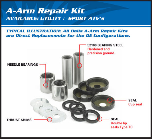 All Balls Yamaha ATV Upper A-Arm Bearing & Seal Kit - EMD Online