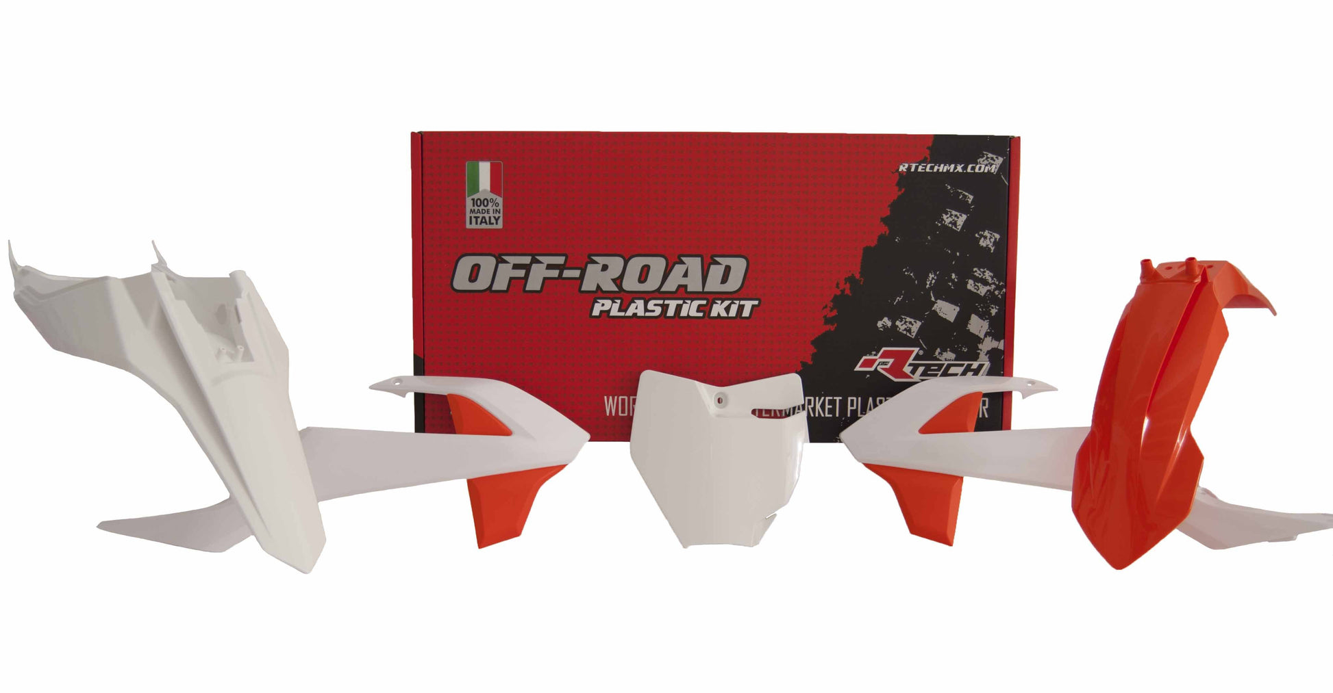 Racetech KTM 4 Piece Plastic Kit - Orange/White - EMD Online