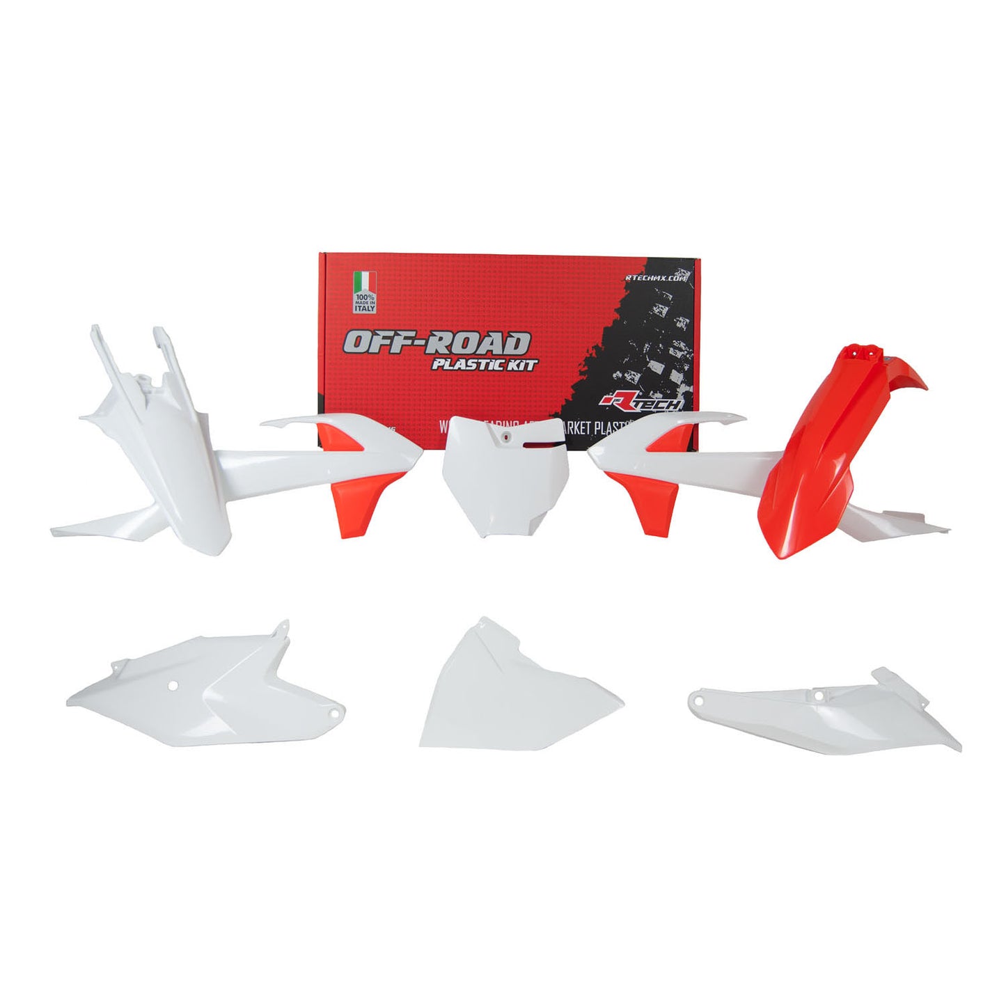 Racetech KTM 6 Piece Plastic Kit - White/ Orange - EMD Online