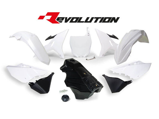 Racetech Yamaha 7 Piece Plastic Kit - White with Black Fuel Tank - EMD Online