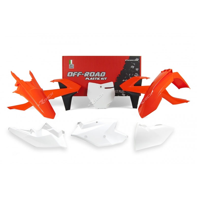 Racetech KTM 6 Piece Plastic Kit - White/ Orange - EMD Online